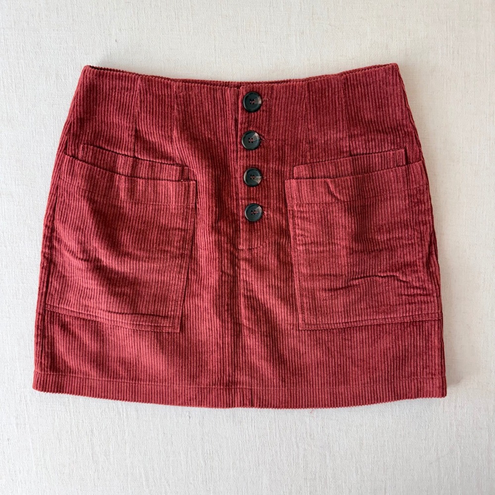 Altar'd State Corduroy Button Front Mini Skirt Women Medium Red